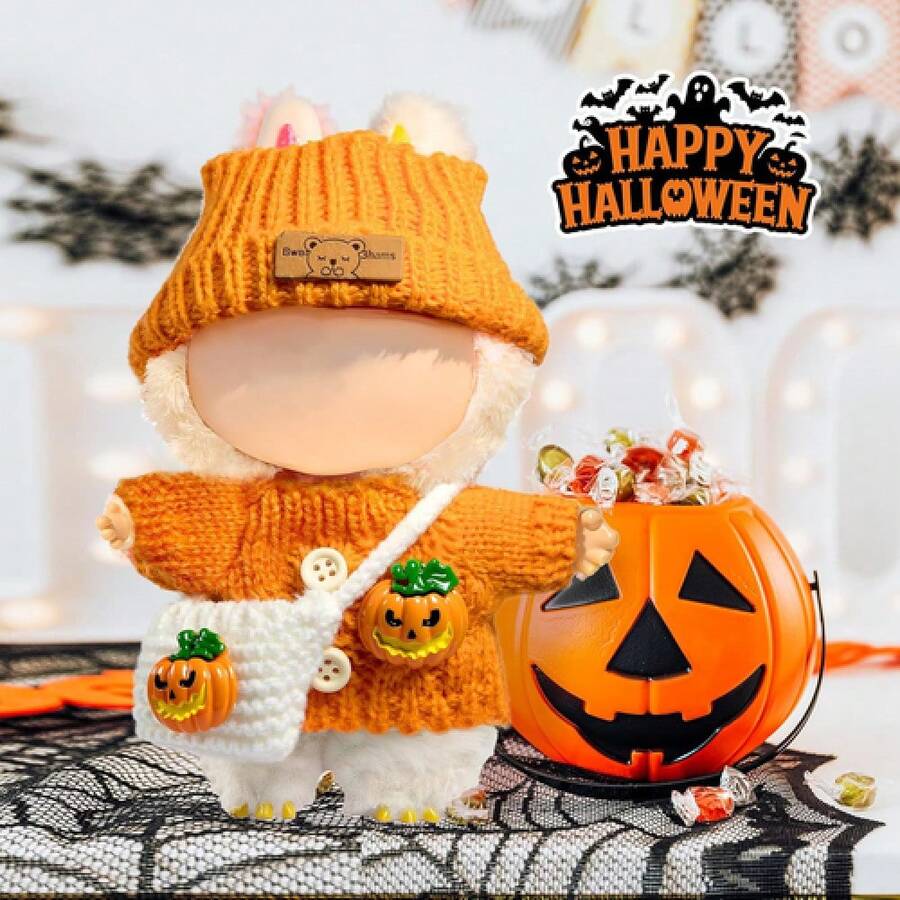 Halloween Clothes  17Cm 3Piece Crochet Pumpkin Sweater Hat Bag Sleeping Bag Bed Set - 1 - 查看 1