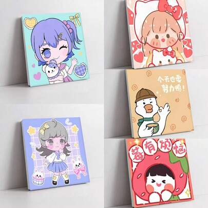 20*20cm Kids DIY Digital Oil Painting, Acrylic Fill-In Cartoon Anime Coloring Card, Cute Digital Oil Painting[Frame + Brush + Paint]