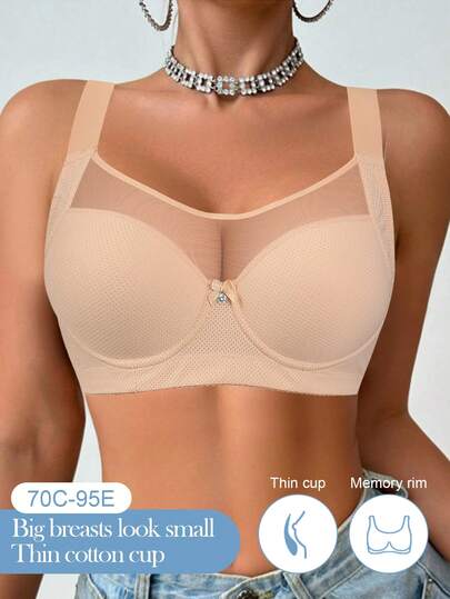 Hersunei Women's Breathable Underwire Bra - Bow Detail, Thin Cup, Memory Rim, Push Up, Breast Enhancing, Lift & Side Support, Sexy, Comfortable & Fashionable For Daily Wear, Big Breasts Look Small