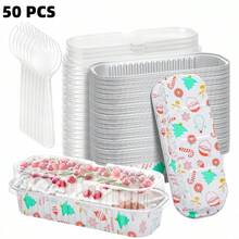 50/25 عبوة صواني كعك صغيرة صواني رغيف صغيرة مع أغطية وملاعق، صواني ألومنيوم مطلية بالقصدير سعة 6.8 أونصة، أكواب حلوى فردية حاويات للحفلات والنزهات