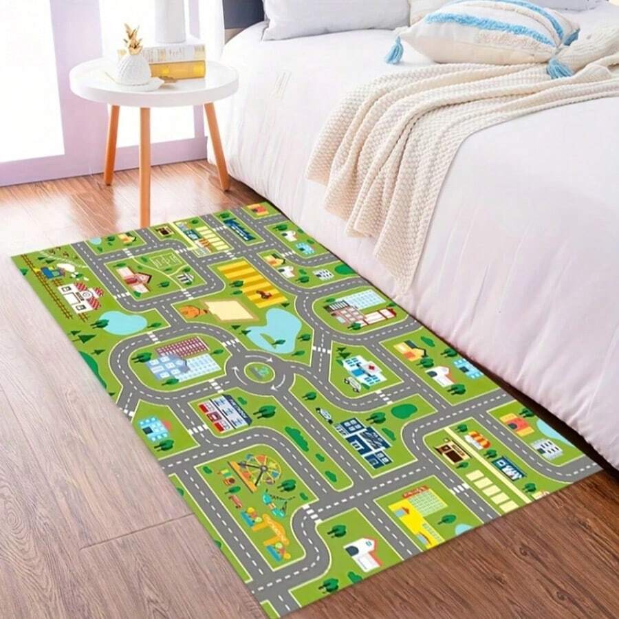 1 Stück Samt 830g/m² + rutschfester Spinnvlies-Boden rechteckige Matte, hochauflösend bedrucktes Muster mit doppelt genähten Kanten, geeignet für Badezimmer, Spielzimmer, Wohnzimmer, Schlafzimmer, 1 Stück bunte Straßenmuster Matte, cartoon bedruckte Matte, große Größe Spielmatte, waschbare Krabbelmatte, geeignet für Kindergarten, Innenraum, Schule, Wohnheim, Kindertagesstätte, Weihnachtsgeschenk - Verschiedenfarbig - Übersicht 1