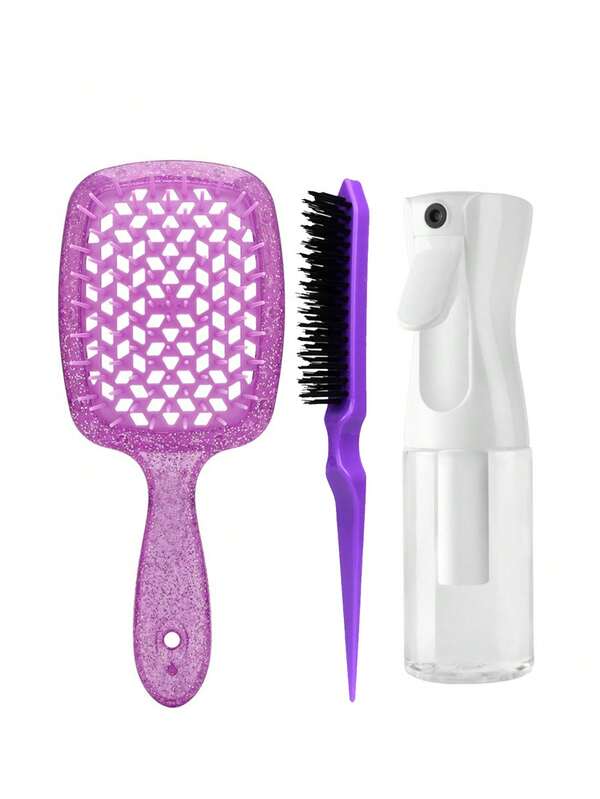 Zestaw 3 profesjonalnych narzędzi fryzjerskich, zestaw do pielęgnacji i stylizacji włosów, wielokolorowy, opcjonalny profesjonalny zestaw do stylizacji, grzebień masujący z poduszką powietrzną, grzebień do stylizacji antystatyczny + spiczasty ogon + nawilżająca butelka z rozpylaczem do rozwiązywania puszenia się i plątania, szczotka do włosów, szczotka do zaczesywania włosów do tyłu, szczotka do stylizacji, szczotka do włosów kręconych, szczotka do krawędzi, grzebień do włosów, szczotka do włosów, zestaw szczotek do włosów, grzebień do włosów, grzebień do loków, szczotka do rozczesywania, szczotka do włosów dla kobiet, włosy, podróż, produkty do włosów, narzędzia do włosów, akcesoria do włosów, fryzjer, akcesoria fryzjerskie, salon fryzjerski, sprzęt fryzjerski