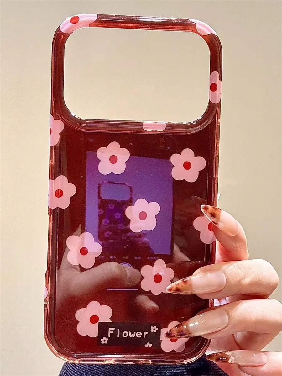 时尚酒红色、棕色和粉色花卉图案手机壳，兼容 17 Pro Max、17 Pro、17、16 Pro Max、15、14 Plus、13、12 Pro Max、11，复古激光软背壳，适合秋冬季节。