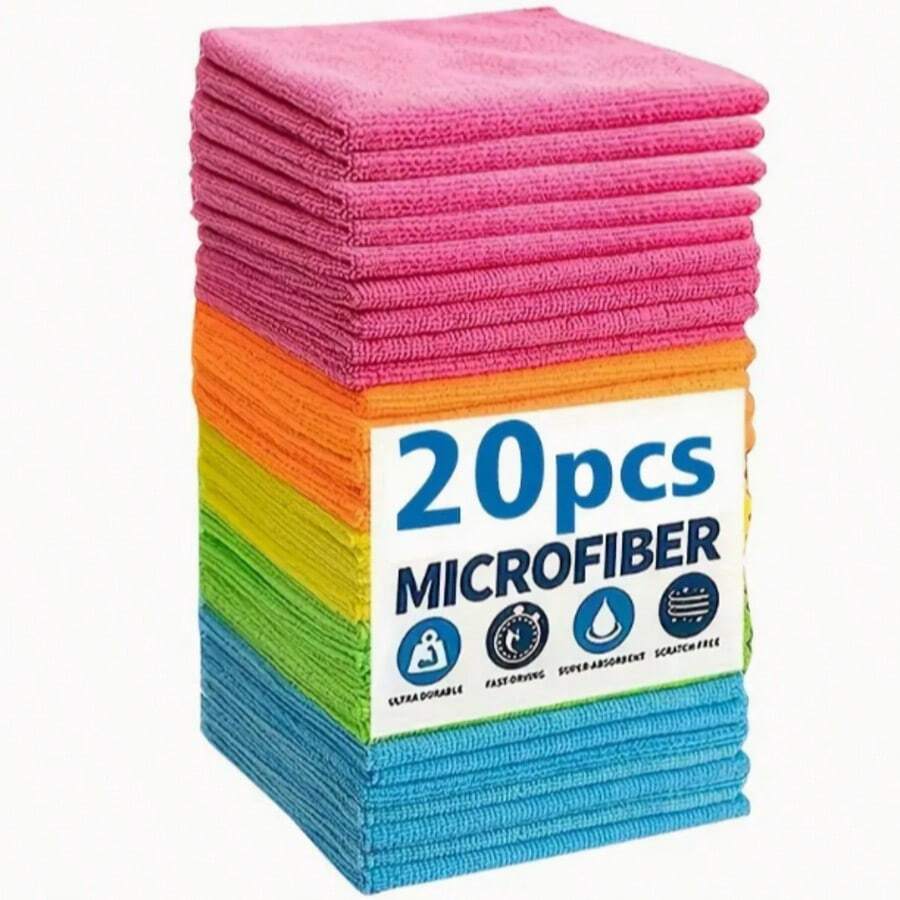 1/5/10/20pcs Microfiber Cleaning Cloths - Super Absorbent & Quick-Drying, Streak-Free For Kitchen, Bathroom, Car, Furniture - Durable Reusable Towels With Vibrant Colors, Effortlessly Remove Stains & Grease, Multipurpose Cleaning Supplies, Contemporary Design, High Absorbency Fabric - 彩色 - 查看 1