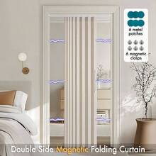 Accordion Style Magnetic Folding Door Curtains DoorwaysCloset, Room Divider Pleated Drapes With Hooks Interior Living RoomBedroomOpen Closet, White, W39x L78 Inches, 1 Panel - 39 英吋寬 x 78 英吋長(1 包)+ 米色 - 查看 3