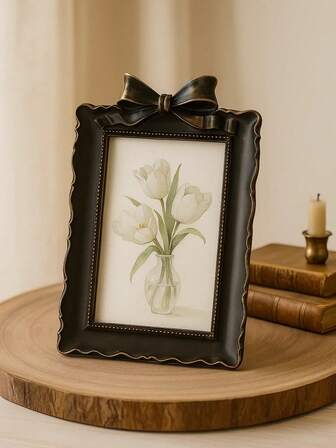 1PC European-Style Ribbon Photo Frame, Vintage Gold Or Black-Gold Decorative Picture Frame, Elegant Home Tabletop Or Shelf Display Frame (Two Colors Available)