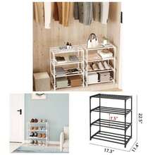 - Estante pequeo apilable para zapatos, soporte estrecho para nios, estante de almacenamiento de metal para 6 a 8 pares de zapatos, entrada y clset pasillo 3 niveles, negro - 4 niveles + Blanco - Ver 1