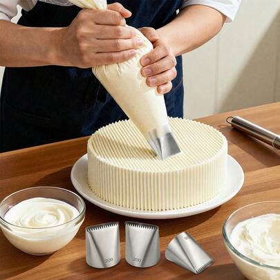 1/2/4 piezas Boquillas de tubería de acero inoxidable extra grandes, boquillas de tubería de acero inoxidable de grado profesional - Borde dentado, ondulado y recto Boquillas para decorar pasteles, aptas para fondant, glaseado de mantequilla, para pasteles, magdalenas, galletas, decoración de pasteles | Diseño de borde dentado, accesorios de repostería