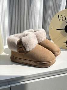 Men's Casual Solid Color Mid-Calf Thick Bottom Warm Thermal Lined Snow Boots, Autumn/Winter - Camel - View 9