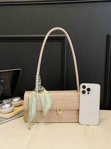 新款纯色PU围巾包，带盖和内拉链，时尚百搭的法式腋下包，女士法式手拿包，适合女性日常外出、购物、聚会，也是送给女友、圣诞节和情人节的理想礼物。 - 卡其色 - 查看 3