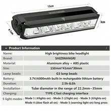 Lampu Sepeda LED Super Terang SHIZIWANGRI 4000mAh, Lampu Depan Sepeda Isi Ulang USB 6 LED dengan 5 Mode Pencahayaan, Cocok untuk Bersepeda Gunung dan Jalan Raya, Tahan Lama dan Mudah Dipasang, Lampu Sepeda Kecerahan Tinggi untuk Aktivitas Luar Ruangan - 4000mAh - View 6