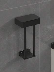 1pc Modern Design Style Wrought Iron Wall Mount Towel Rack With Storage Box - Multi-Function No Punching Bathroom Organizer For 4 Large Towels, Towel Bar/Paper Roll Holder/Phone Holder, Home Decor Accessory, Black