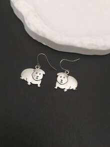 一对复古可爱水豚造型吊坠耳环，适合作为女性休闲首饰礼物 - 銀色 - 查看 3