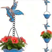 1pc Antique Copper 8.5FT Hummingbird Rain Chain - Metal Garden Decorative Rainwater Diverter Catcher, Functional Outdoor Replacement Downspout Chain For Gutters