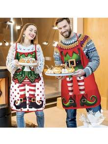 طقم أربع قطع من المآزر الخاصة بعيد الميلاد، يشمل مئزر طبخ مطبخ جميل، مئزر بنمط بابا نويل والثلجي، مئزر طبخ مطبخ قابل للتعديل، ومئزر طباخ نسائي ممتع - متعدد الألوان - مشاهدة 3