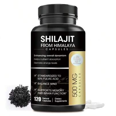 Shilajit Supplement 500mg (High In Trace Minerals, No Fillers & Non-GMO), Energy Booster, 120 Vegan Capsules For Unisex