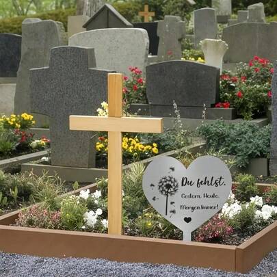 1 st gravsten med maskros-hjärta - Tillverkad av väderbeständigt rostfritt stål, 12x28 cm, graverad med kondoleanstext, gräsmatta, engelsk text, lämplig för trädgårdsskötsel och utomhusdekoration