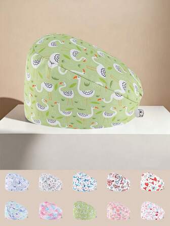 1pc Women's Cartoon Animal & Floral Print Work Cap/Nurse Cap, Adjustable Strap, Suitable For Medical Workers Such As Doctors, Nurses, Beauty Salons, Dental Clinics, Veterinary Hospitals