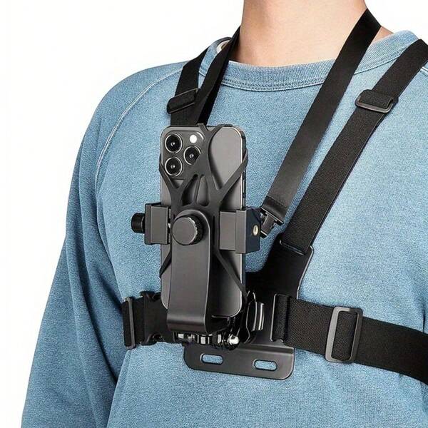 1pc Adjustable Universal Chest Strap For Cycling, Boating, Fishing, Skateboarding - Suitable For IPhone, GoPro, Insta360, Action Cameras, For POV/VLOG Recording, ABS Material, Suitable For Outdoor Activities And Vlogging, Chest Strap | Adjustable Strap Design | Durable Cell Phone Holder, Cell Phone Holder