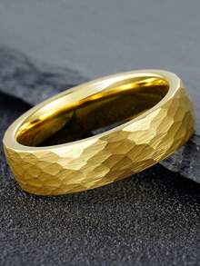 Jewelry 1Pc 6mm Matte Hammered Black Tungsten Ring For Men Women Fashion Engagement Wedding Band Exquisite Men's Accessory Jewelry Ornament For Daily Wear For Banquet Party Holiday Birthday Anniversary Gift