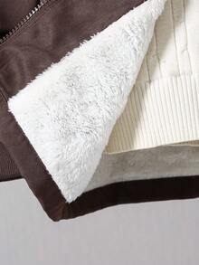 2件套男童休闲保暖连帽外套和工装裤套装，秋冬季 - 棕色 - 查看 8