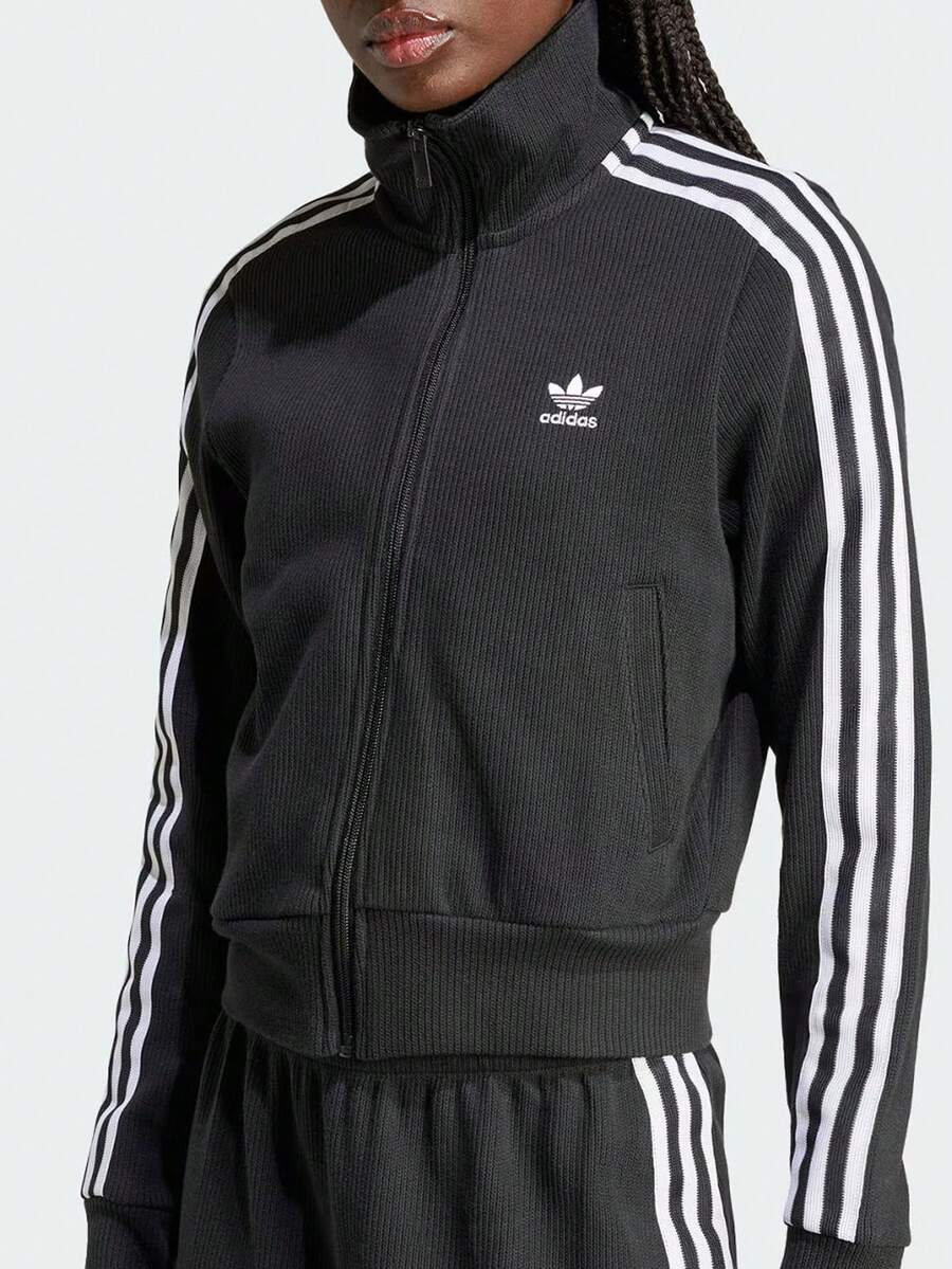 Adidas Áo khoác thể thao cổ đứng ADICOLOR có khóa kéo sọc đơn giản phong cách cổ điển dành cho nữ, màu đen Áo khoác thể thao cổ đứng ADICOLOR phong cách cổ điển - màu đen - Xem 1