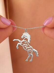 1pc Customized Running Horse Name Necklace, Unisex Stainless Steel Animal Pendant Necklace, Personalized Jewelry Gift - Multicolor 5 - View 8