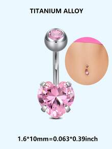 Titanium Alloy Belly Rings 14G G23 Solid Titanium Faceted Heart Cubic Zirconia, Navel Rings Belly Button Body Piercing Jewelry Internally Threaded Belly Rings, 14G Belly Piercing Jewelry, Belly Button Rings, Navel Piercing Jewelry For Women Men - Heart Pink CZ - View 17
