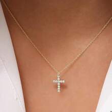Luxval Lariat Gold Necklace For Women, Dainty Long Necklace 14k Gold Plated/Silver Y-Shaped Pendant Necklaces  Beaded Chain Drop Necklaces Jewelry For Women Gifts{"Color_name":"Gold-DiamondCross"} - 金鑽十字架 - 查看 5