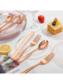 Set de tacâmuri reutilizabile din auriu-roz, 300/150/75/50/30/25/10/3 buc., potrivite pentru Crăciun, petreceri, evenimente în aer liber, reuniuni de familie, nunți, festivaluri, tacâmuri pentru tort și salată