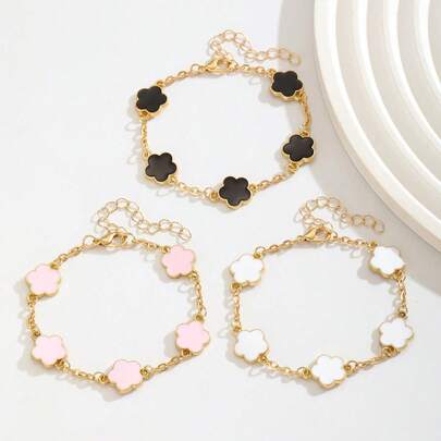 1件优雅复古金属幸运五瓣花手链，适合儿童、夏季旅行、日常佩戴、节日、生日礼物、返校礼物