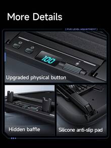 Llano 双风扇笔记本电脑散热器 14CM 大风扇 静音运行 USB 充电 便携式笔记本电脑散热器 - 黑色 - 查看 10