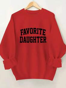 2025FAVORITE DAUGHTER Graphic Print Women's Casual Sweatshirt - Black Round Neck Long Sleeve Pullover, Machine Washable Autumn Winter Warmth, Perfect Gift For Daughters, Sweaters For S, Cozy Winter Apparel, Relaxed Fit Pullover, Comfortable CasualwearSoft And Breathable - 紅色 - 查看 1