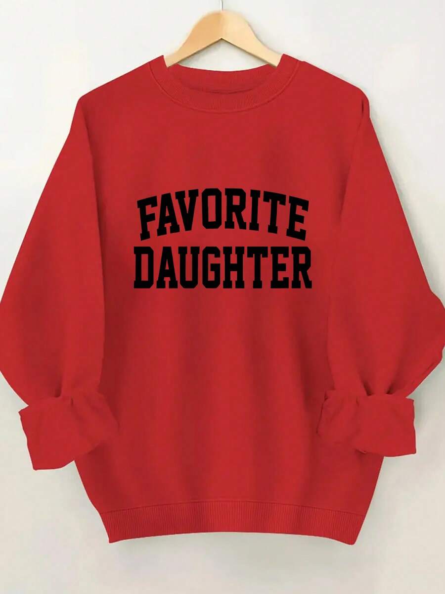 2025FAVORITE DAUGHTER Graphic Print Women's Casual Sweatshirt - Black Round Neck Long Sleeve Pullover, Machine Washable Autumn Winter Warmth, Perfect Gift For Daughters, Sweaters For S, Cozy Winter Apparel, Relaxed Fit Pullover, Comfortable CasualwearSoft And Breathable - 紅色 - 查看 1