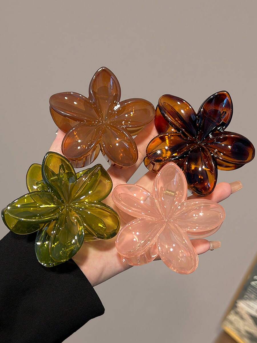 4 pezzi/1 pezzo Fermagli per capelli in plastica a forma di fiore di ibisco da 8 cm/3,15 pollici, color tartaruga, verde, marrone, rosa, leggeri, adatti per uso quotidiano, casual, feste, pendolarismo, spiaggia, vacanza, coda di cavallo, chignon, lavaggio del viso, trucco, accessorio per outfit, elegante fermaglio a pinza, accessori per capelli invernali, moda