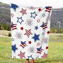 Soft Flannel American Flag Star Pattern Blanket - Comfortable And Lightweight, Suitable For All Seasons, Perfect For Sofa, Bed, Office, And Travel For Birthday Anniversaries, Valentine's Day, Thanksgiving, Christmas, Halloween, Wedding, New Year Gifts Provide, Ideal Gifts For Her, Him, Family Members, Boyfriends, Girlfriends, Fathers, Family Members, Mothers, Lovers, Daughters, Sons, Grandfathers, Grandmothers, Friends, Classmates And Pets. Sofa, Bed, Car, Bedroom, Living Room, Office, Outdoor Camping, Beach, Wall Decoration, Bedroom Decor, Halloween Blanket, Fall Decor, Fall Decorations For Home, Christmas Party Theme Blanket, Christmas Decor, Office Decoration - màu1 - Xem 2