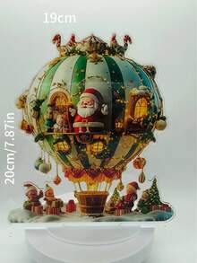 2D Acryl flache Weihnachtsmann & Heißluftballon Ornament, Weihnachts-Themen Dekoschild und Plakette, vielseitige Boho-Stil Dekoration mit englischem Text, geeignet für Zuhause, Küche, Schlafzimmer, Wohnzimmer, Feiertage