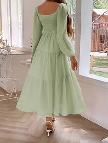 Damen Lässig Urlaubs Temperament elegantes einfarbiges langärmliges Kleid, geeignet für Dates, Ausflüge, Urlaub, Weihnachtsoutfit