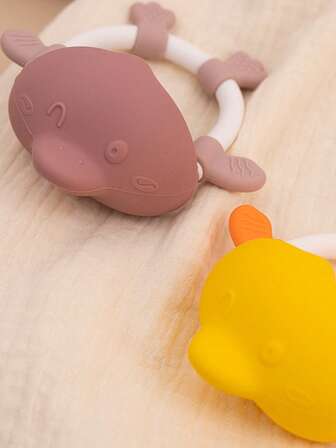 1 pieza Juguete de dentición de silicona para bebé, juguetes de dentición suaves para bebés, chupete de dentición suave con diseño de pato de dibujos animados, accesorios para niños pequeños