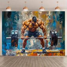 2D Flat, 1pc Heavy Duty Weightlifting Gym Banner - Muscular For Man Bodybuilding Poster With Flexing Muscle For Man & Barbell Design - Bright For Home Gym, Fitness Centers, Birthday Parties, Weightlifting Competitions - No Electricity Needed Motivational Workout Decorations - 2D Flat Banner For Studio & Events - Durable & Easy To Hang Fitness-Themed Backdrop, 2D Flat Gym Decoracion, Navidad, Wall Hanging Cloth Gym, Decoration Gymnase, Home Gym Decor, - 如圖所示 - 查看 3