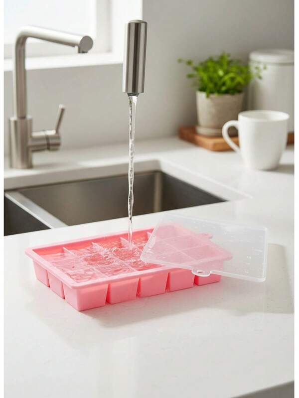 صينية مكعبات الثلج المغطاة 15 حجرة، قالب مكعبات الثلج المربعة من السيليكون
