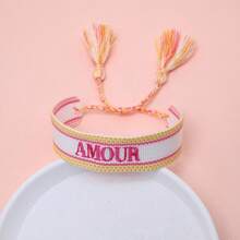 1 buah Gelang Bordir Buatan Tangan Gaya Vintage Kreatif Prancis "AMOUR", Cocok untuk Pasangan, Hadiah Liburan, Tali Berkat - MultiWarna - View 5