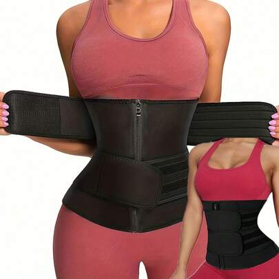 Lightweight Zip-Front Waist Cincher - Adjustable Postpartum Slimming & Toning - Sweat-Enhanced Waist Trimmer For Workouts - Shaping & Support Double Belt - For Running, Yoga & Everyday Wear