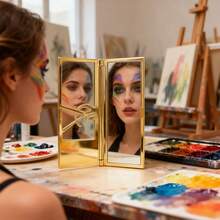 Yves Saint Laurent Specchio da trucco portatile dorato di alta qualità, specchio pieghevole per il trucco, ritocco del trucco, comodo da trasportare, un regalo per amici o familiari, e un regalo per le festività