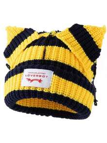 1pc Unisex Rabbit Ear Knitted Hat, Outdoor Street Beanie, Acrylic Yarn Hat For Party