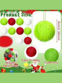 Red Plush Christmas Ball Ornaments - Red And Green Christmas Tree Hanging Decorations, Soft Imitation Plush Ball Ornaments, Suitable For Party Supplies, Mantelpieces, Home Wall Decorations