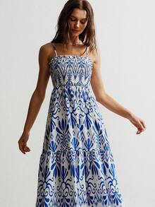 Rusttydustty Um vestido longo e casual de férias com decote halter, sem alças e com costas abertas para mulheres. Ideal para looks boho de Páscoa na praia, festivais de música no Havaí e férias tropicais. - Azul - Ver 9
