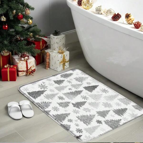1pc Flannel Large Soft Flannel Christmas Bath Mat - Winter Wonderland Snowflake & Pine Tree Rug, Tub, Entryway, Kitchen - Cozy Holiday Decor Non Slip Bathroom Mat, Christmas Bathroom Decor, Bath Mat Non Slip, Non Slip Shower Mat, Space For Bathroom, Towel Bath, Towels Bath, Non Slip Mat For Shower, Christmas Towels Bathroom, Bathroom Towel Storage, Wash Cloth, Bathroom Mat Super Absorbent, Washcloth,