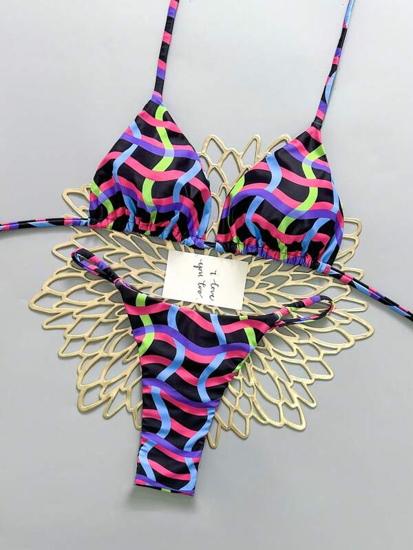 Conjunto de Maiô Bikini Sexy de Moda Geométrica de Praia de Verão para Mulheres