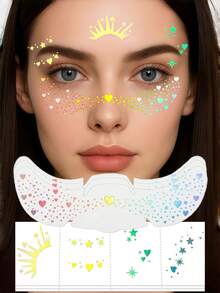 6 Blatt Glitzer Sommersprossen Gesichts-Tattoo mit Herzen, Sternen, Punkten, wasserfeste Regenbogen-Glitzer Sommersprossen, holografischer Glitzer temporärer Tattoo Aufkleber für Musikfestivals, Dates, Proms, Partys, Make-up Accessoires